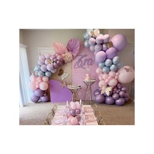 Retro Pembe Lila Doğum Günü Balon Zinciri Seti 105 Adet Balon 1 Adet Pompa 1 Adet Zincir Mix