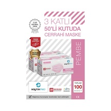 Saytekmed Meltblown Filtreli, Yassı İpli, 3 Katlı Pembe Maske (2 Kutu/100 Adet)
