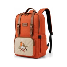 Nakışlı Sırt Çantası, 15l, Laptop Bölmeli, Suni Deri Detaylı, Kuş Desenli, Unisex