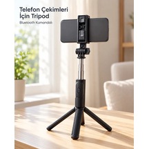 Seyahat Ve Günlük Kullanım İçin Bluetooth Kumandalı Siyah Selfie Çubuğu
