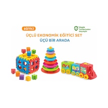 3'lü Bebek Gelişim Seti 5 Sallanan Halkalar + Eğlenceli Aktivite Treni + Bul-Tak