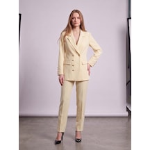 Prenses Kadın Regular Kesim Blazer Ceket Pantolon Takım Modern Trend Zamansız Sarı