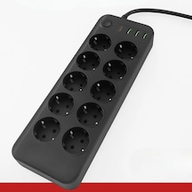 Akım Korumalı Termal Uzatma Kablosu 10 Priz, 2 Usb Ve 2 Type-c Girişli, Güçlü Çoklu Priz 5365 Standart