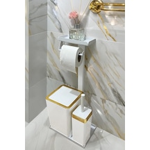 3'ü 1 Arada Banyo Seti Tuvalet Kağıtlık, Çöp Kovası Ve Tuvalet Fırça Takımı Gold Beyaz Diğer