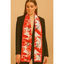 Kiraz Çiçeği Desen Kadın Saten Fular 30x165cm Çok Renkli