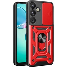 Samsung Uyumlu Galaxy S25 Plus Kılıf Pars Lens Yüzüklü Silikon Kırmızı