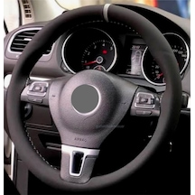 Yeni Vw Caddy 2021+ Dikmeli Direksiyon Kılıfı Alkantara Gri Yüzüklü
