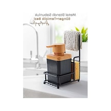 Novahub Metal Standlı Süngerli Ahşap Akrilik Bulaşık Deterja, Siyah Renkli Siyah