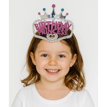 Gümüş Renk Taç Üzeri Pembe Birthday Prenses Yazılı Çocuk Par Yetişkin