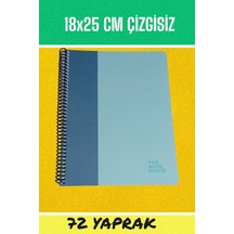 18x25 Cm Çizgisiz 72 Yaprak Telli Karton Kapak Defter 60 Gr Beyaz Sayfa Mavi