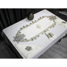 Fransız Güpürlü Kelebek Masa Örtüsü Takımı 26 Parça Krem Gold (541549260)