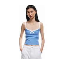 Koton Slim Fit Fiyonk Detaylı Çizgili İnce Askılı Tişört Mavi Çizgili 5sak10363ek Mavi Çizgili