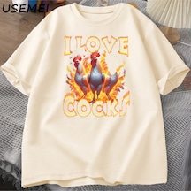 Flood Of Style Ben Aşk Cocks Roosters Komik Meme T Shirt Erkekler Kadınlar Komik Grafik T Shrts Çiftçi Tavuk Haki