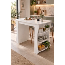 Sulorahome Mutfak Adası Ve Kahvaltı Masası Raflı Beyaz Masa 120x60 Cm
