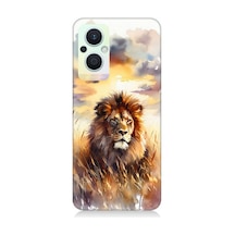 Oppo Reno 7 Lite Uyumlu Günbatımında Gururlu Aslan Desenli Silikon Kılıf Çok Renkli