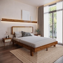 Hazeran Lilyum Model Ceviz Renk Ahşap Karyola Ve İki Komodin Set-150 140 x 200