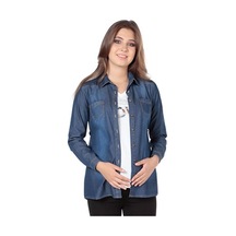 Busa Hamile Kot Gömlek Düz Model Mavi Mavi