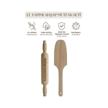 Orta Boy Merdane Ve Hamur Cevirme Spatula 2 Li Ahşap Hazırlık Seti Merdane & Spatula