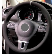 VW Jetta MK7 Dikmeli Direksiyon Kılıfı Alkantra Gri Yüzüklü