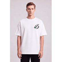 Black Nova Oversize Baskılı Unisex %100 Pamuk T-shirt Lucky Gambler Beyaz