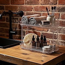 Banyo Düzenleyici Organizer Banyo Rafı Şeffaf Açık Ahşap