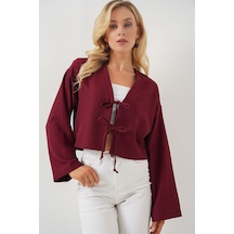 Bigdart Önü Bağlamalı Keten Kimono 960 - Bordo