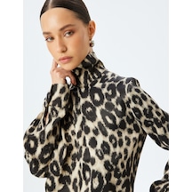Koton Pile Detaylı Manşetli Dik Yaka Leopar Desenli Bluz Siyah Desenli 5wak60252uw Siyah