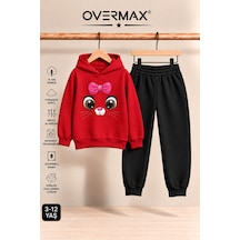 Overmax Kız Çocuk Kapüşonlu Kitten Face Baskılı Eşofman Takımı 3-12 Yaş Kırmızı Üst-siyah Alt - 922500744 Kırmızı Üst-siyah Alt