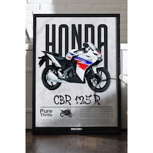 Honda Cbr 125r Siyah Ahşap Çerçeveli Poster, Motosiklet Duvar Tablosu