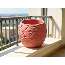 3d Baskı Yapraklı Desenli Yuvarlak Saksı Tepsili Süzdürmeli Bitki Saksısı 15 Cm Dekoratif Çiçek - Kırmızı Diğer