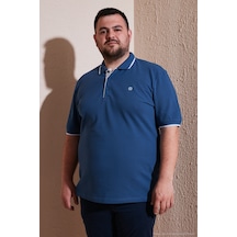 Buratti Büyük Beden Pamuklu Regular Fit Erkek Polo Yaka T Shirt 5902118B Koyu Mavi-Beyaz