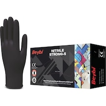 Nitril Strong-5 Eldiven, Siyah, Pudrasız Muayene Eldiveni, L Beden, 1p 100 Adet