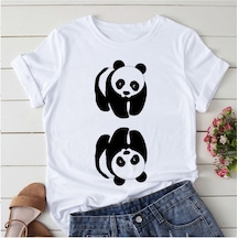 Noıssey Kırmızı Etiket Galashop Panda Yoga Baskı Sevimli Kadın T-shirt Mod67 17772 Beyaz