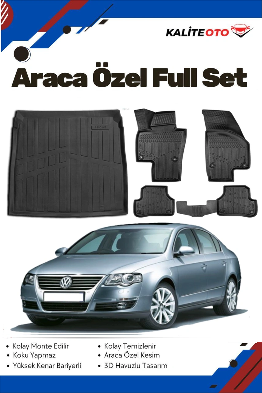 Volkswagen Passat B6 2008 Model Yumuşak Paspas+bagaj Havuzu Seti