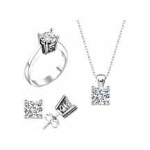 Sertifikalı Swarovski Tek Taş Kalp Montür 925 Gümüş Set Takım