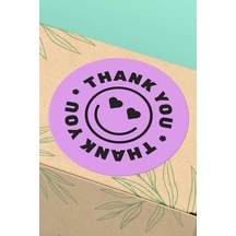 Lila Smiley Thank You Sticker 3x3cm St2330 Çok Renkli