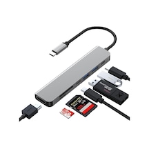 Ayrex C Çoklayıcı Hdmı Ethernet Sd Tf Kart Usb 3.0 2.0 Bağlantı Noktaları 100w Pd Şarj Gümüş