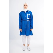 Pureva Yaka Taş Detaylı Tunik - Mavi