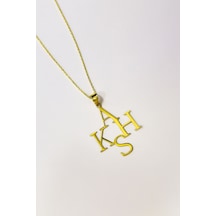 925 Ayar Gümüş Gold Kaplama Çoklu, Dört Harf Plaka Kolye