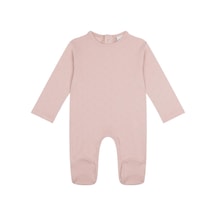 Antebies Organik Pembe Kalp Jakarlı Çıtçıtlı Uzun Kollu Kız Bebek Patikli Tulum