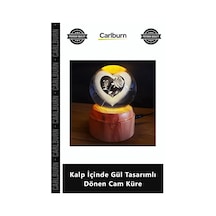 Özel Üretim Işıklı Usb Hediyelik Romantik Gece Lambası Kalp İçinde Gül Tasarımlı Dönen Cam Küre