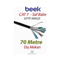 Beek Cat7 Saf Bakır S/ftp Awg23 Spe Dış Mekan Data Kablosu, Siyah Renk 70 Mt