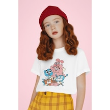 Sevbano Gumball Karakterler Baskılı Unisex Çizgi Film Çocuk Tişört 1-12 Beyaz