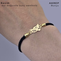Archin Akrep Burçlarına Özel Kuş Motifli Siyah İpek Örgülü 14 Ayar Altın Plakalı Hediye Bileklik-360burç Akrep