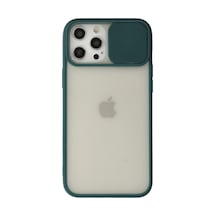 Apple Apple iPhone Uyumlu 12 Pro Max Kılıf Palm Buzlu Kamera Sürgülü Silikon - Yeşil Düz Renkli