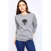 The Witcher School Of The Griffin Baskılı Gri Kadın Sweatshirt