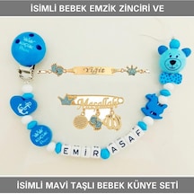 Sahi Aksesuar İsimli Bebek Emzik Zinciri Ve İsimli Bebek Künye Seti Bezyı753 Gri - Pembe