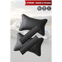 Citroen Grand C4 Picasso Uyumlu Set Lüks Siyah Deri Kemer Koruyucu Deri Yastık