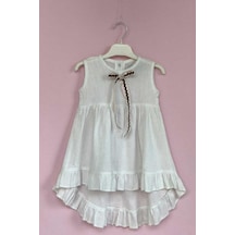 Kurdele Detaylı Beyaz Şile Bezi Kız Çocuk Elbise 001