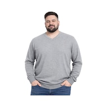 Battalmoda Erkek Büyük Beden Gri V Yaka Triko Kazak 3xl-4xl-5xl-6xl